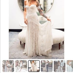 Bohemian Wedding Dress with Detachable Arm Bands, Sweetheart Mermaid Lace Gown